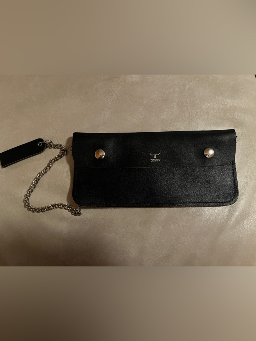 Black Leather Chain Strap Wristlet with Silver Hardware